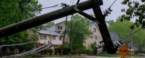 utility pole fallen over in a hurricane
